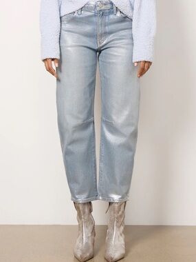 Kut from the kloth metallic high rise sparkle blue Ashley barrel jeans size 27